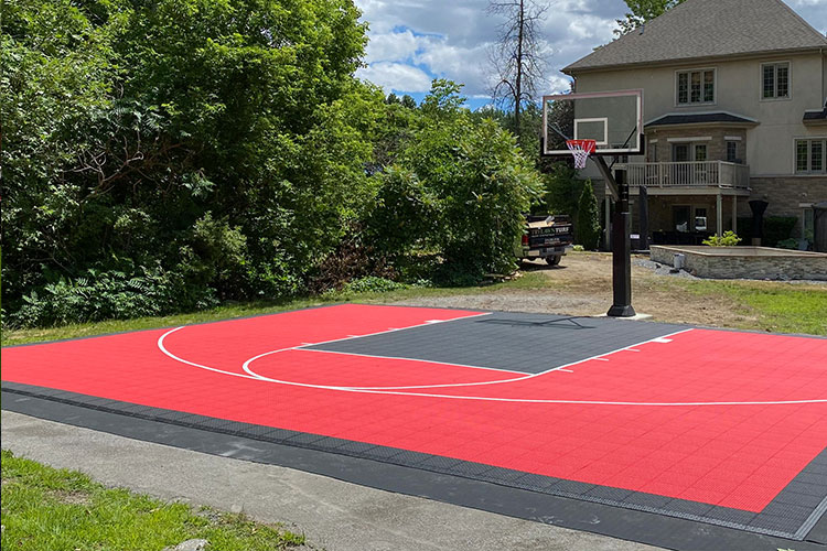 How to match the colors of the floating floor on an outdoor basketball court?